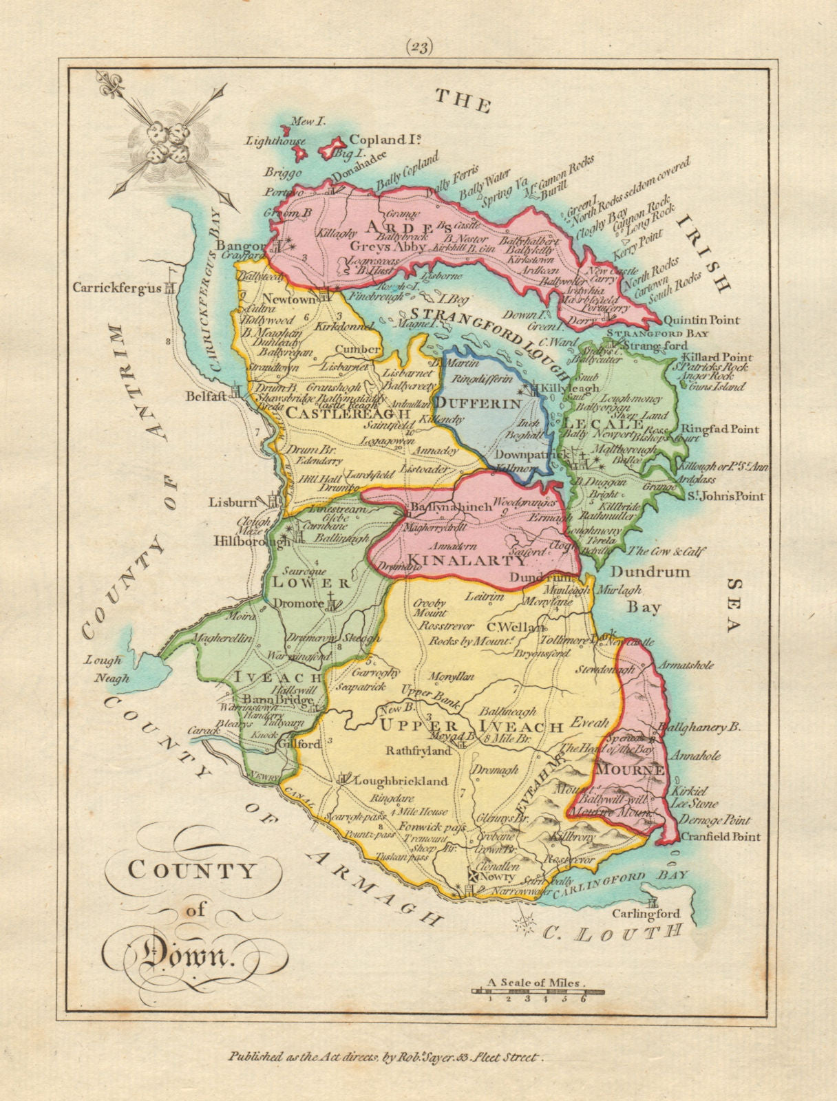 County of Down, Ulster. Antique copperplate map by Scalé / Sayer 1788 old